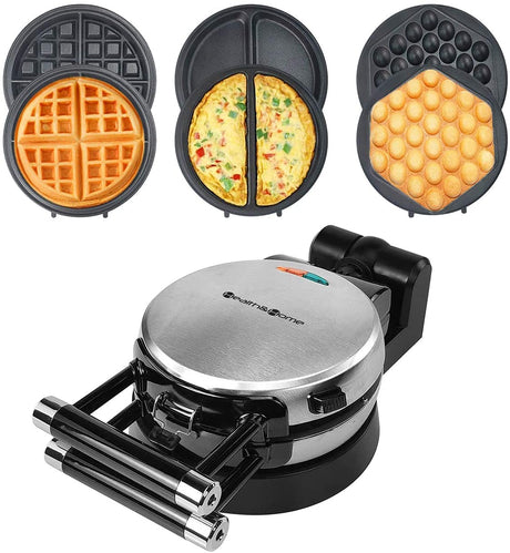 Health and Home 3-in-1 Waffle, Omelet, Egg Waffle Maker, 3 Removable Nonstick Baking Plates, Upgraded 360 Rotating Belgian Maker Health and Home