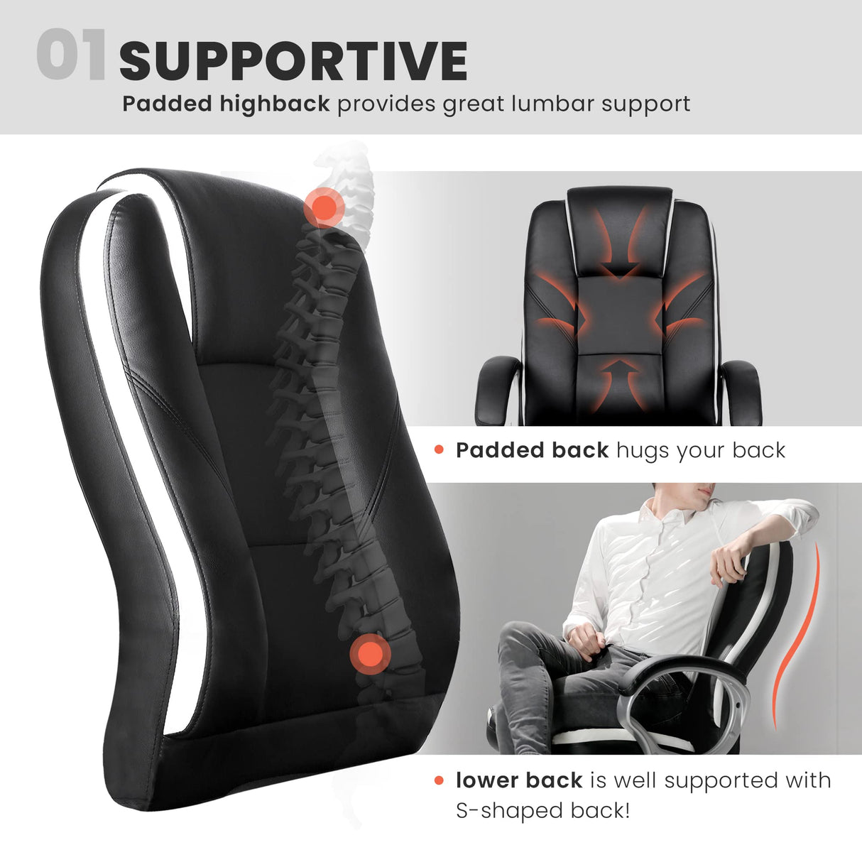 NEO CHAIR Office Chair Computer Desk Chair Gaming - Ergonomic High Back Cushion Lumbar Support with Wheels Comfortable Black Leather Racing Seat Adjustable Swivel Rolling Home Executive NEO CHAIR
