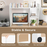 Sturdy White Wooden 3-Tier Desk Bookshelf with 5 Cubbies - YYDBIAP College Dorm Hutch YYDBIAP