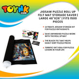 Jigsaw Puzzle Roll Up Mat Storage Saver - Sort, Store & Transport Puzzles Up to 1500 Pieces - Large 46"x26" Felt Mat Travel Organizer with Inflatable Tube & 3 Elastic Fasteners or Straps Accessories Toynk