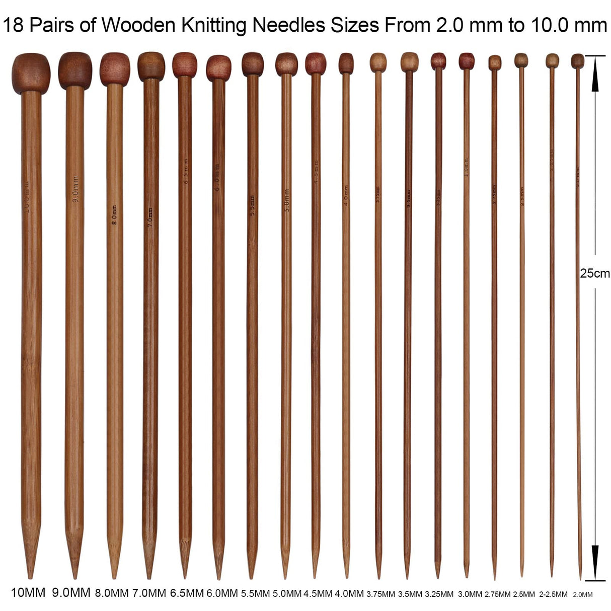 Aeelike Bamboo Knitting Needles 18 Pairs Knitting Needles Set - 10 Inches Wooden Knitting Needle Single Point Knitting Needles with Roll Bag - Portable Knitting Needle Set for Beginners (2mm - 10mm) Aeelike