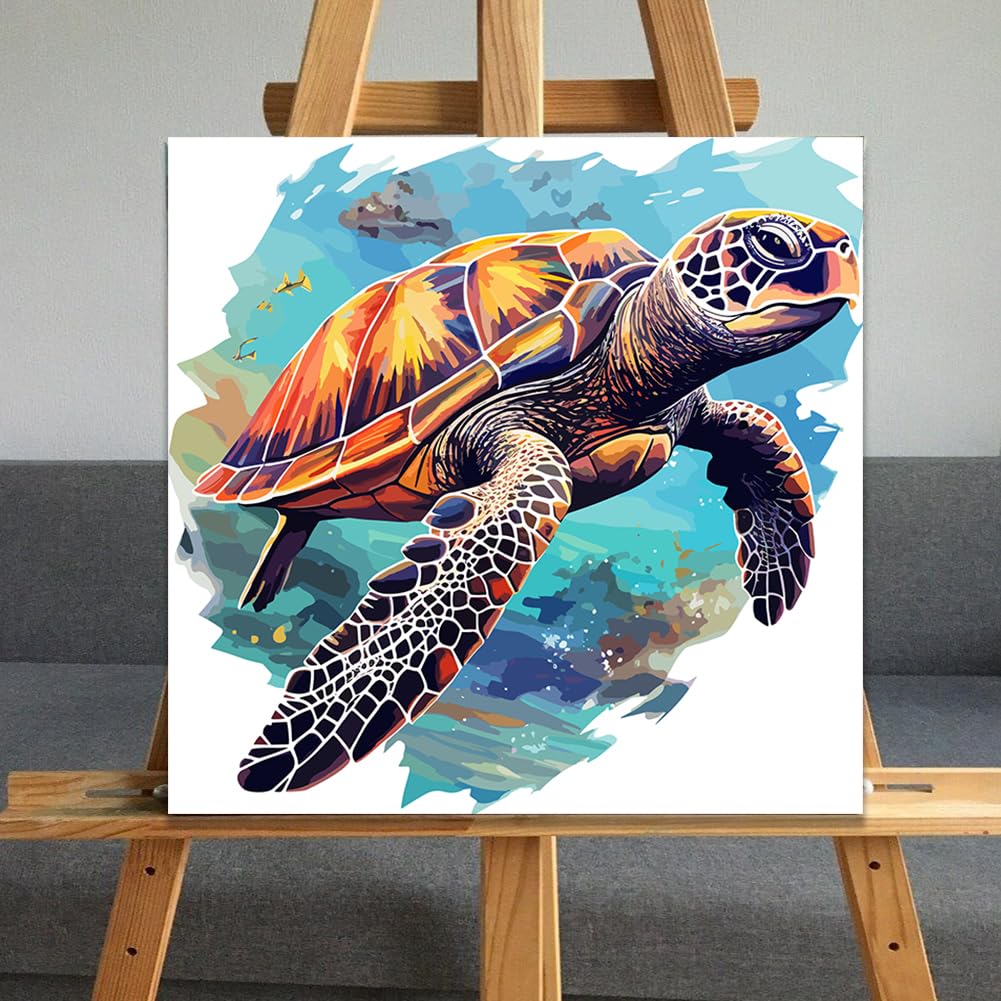 JUJUHOOD Abstract Turtle Framed Paint by Numbers Kit for Adults Beginner & Kids Ages 8-12, Ccean Turtle Paint by Number Without Easel, Simple Paint by Numbers for Gift Home Wall Decor (10x10Inch) JUJUHOOD