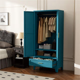 Blue Metal Wardrobe Cabinet for Bedroom, 71" Tall Freestanding Closet System with Drawer and Shelf, Hanging Rod Clothing Organizer with Two Doors, Farmhouse Steel Wardrobe Bedroom Armoires Bevivog