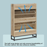 Gyfimoie Shoe Cabinet with 2 Flip Drawers, Free Standing Shoe Storage Organizer Cabinet with Rattan Doors for Entryway, Narrow Shoe Rack Cabinet (Natural) Gyfimoie