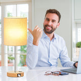 𝟮𝟬𝟮𝟯 𝗡𝗘𝗪 Touch Wood Table Lamps Set of 2, Bedroom Lamps with 2 USB & AC Outlet, 3-Way Dimmable Bedside Nightstand Lamps for Bedroom Living Room Nursery, 800 Lumens 2700K Bulbs Included Lynnoland