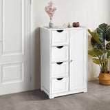 Bonnlo Compact White Wooden Bathroom Storage Cabinet with 4 Drawers and Cupboard Bonnlo