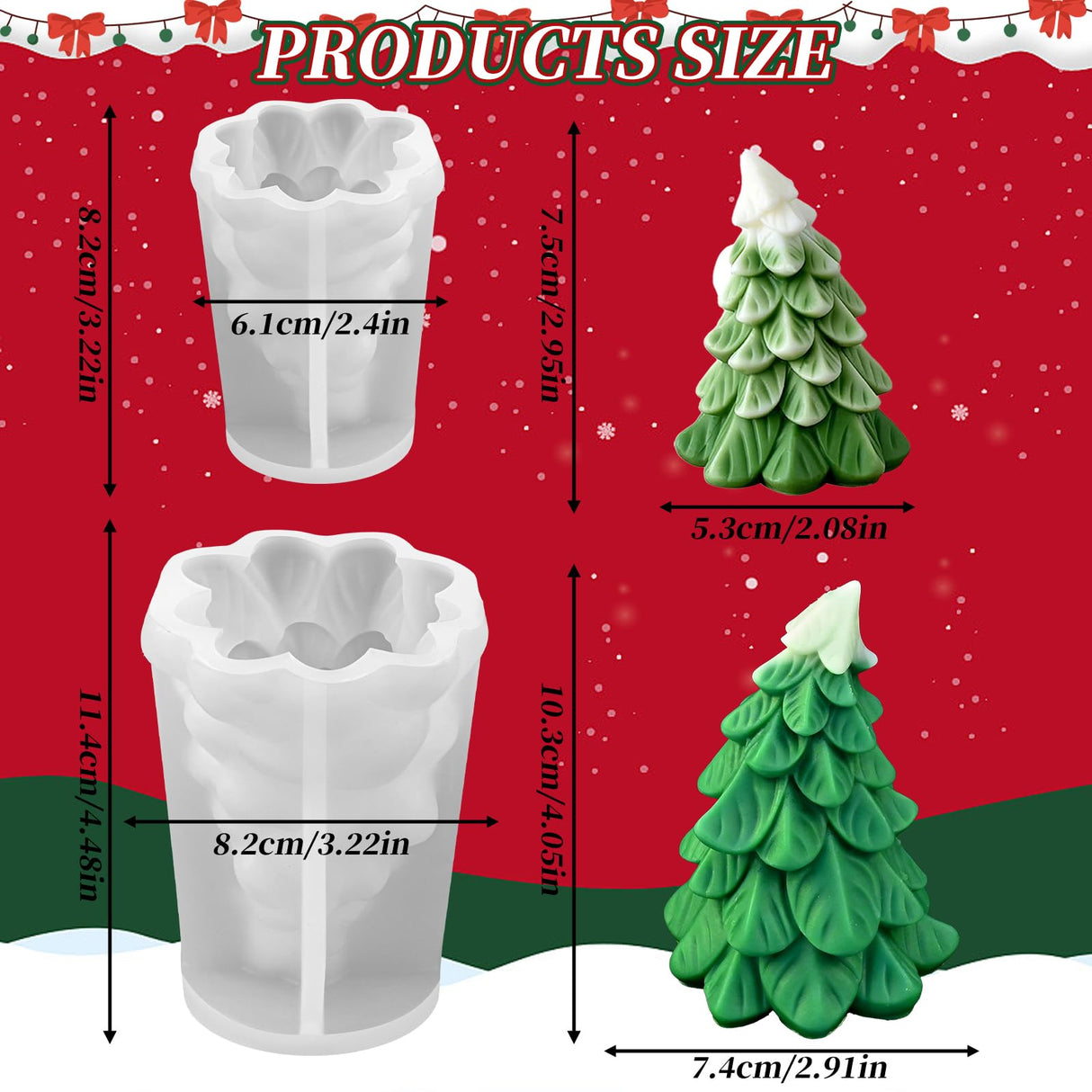 ZQYSING 2 Pcs Christmas Candle Molds, Christmas Tree Silicone Molds for Candles Wax Soap Plaster Epoxy Resin Casting Craft Xmas Home Decoration Handmade Gift ZQYSING