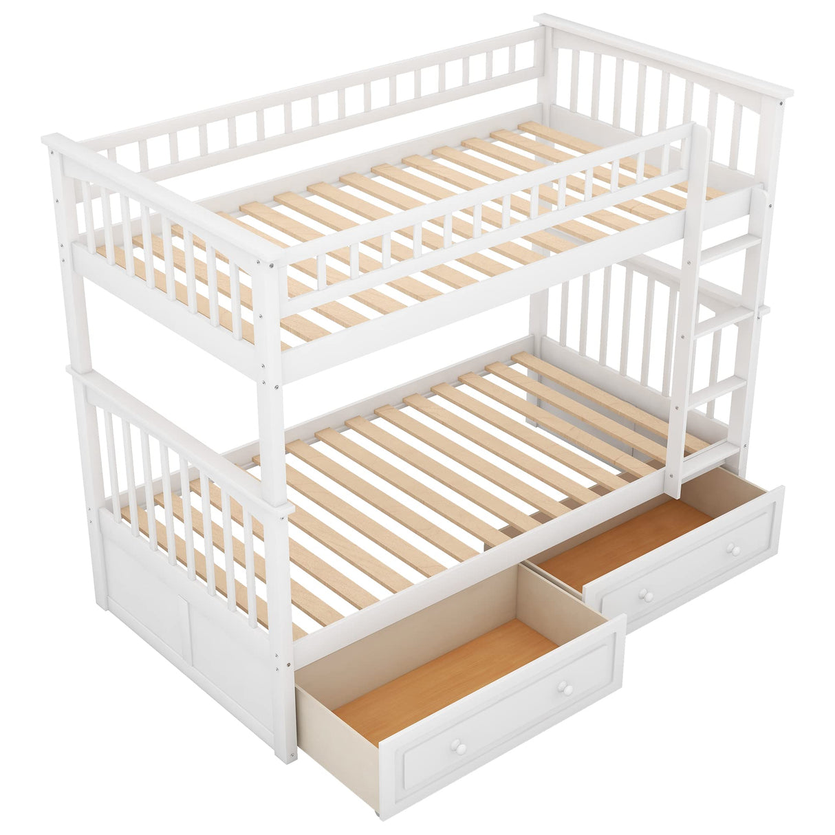 Harper & Bright Convertible Wood Twin-Over-Twin Bunk Bed with Storage Drawers and Ladder - Can Be Divided Into Two Daybeds (White) Harper & Bright Designs