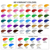 Artme Acrylic Paint Set, 60 Colors in 2oz/60ml Bottles, Non Toxic, Waterproof, Rich Pigments Acrylic Paint for Artists, Students, Beginners Painting on Rocks Canvas Wood Clay Fabric Ceramic Crafts Artme