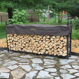 Woodhaven 10 Foot Brown Outdoor Firewood Rack With Optional Seasoning Cover - Made In USA - Holds 1/2 Plus Cord Of Firewood And Logs - Brown UV-Stable Powder Coat Finish (Cover) Woodhaven