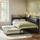 LIKIMIO Daybed with Trundle, Twin Corner Bed Fram with Bedside Storage,Sofa Day Bed for Living Room, Bedroom and Guest Room,Black LIKIMIO