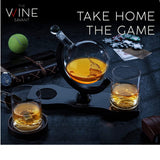 Globe Whiskey Decanter Set with 2 Liquor Glasses - Tennis Whisky Decanter & Glass Set with Elegant Mahogany Wood Base - Tennis Gifts for Dad, Men - Bourbon & Scotch Decanter - Tennis Lovers Gifts The Wine Savant