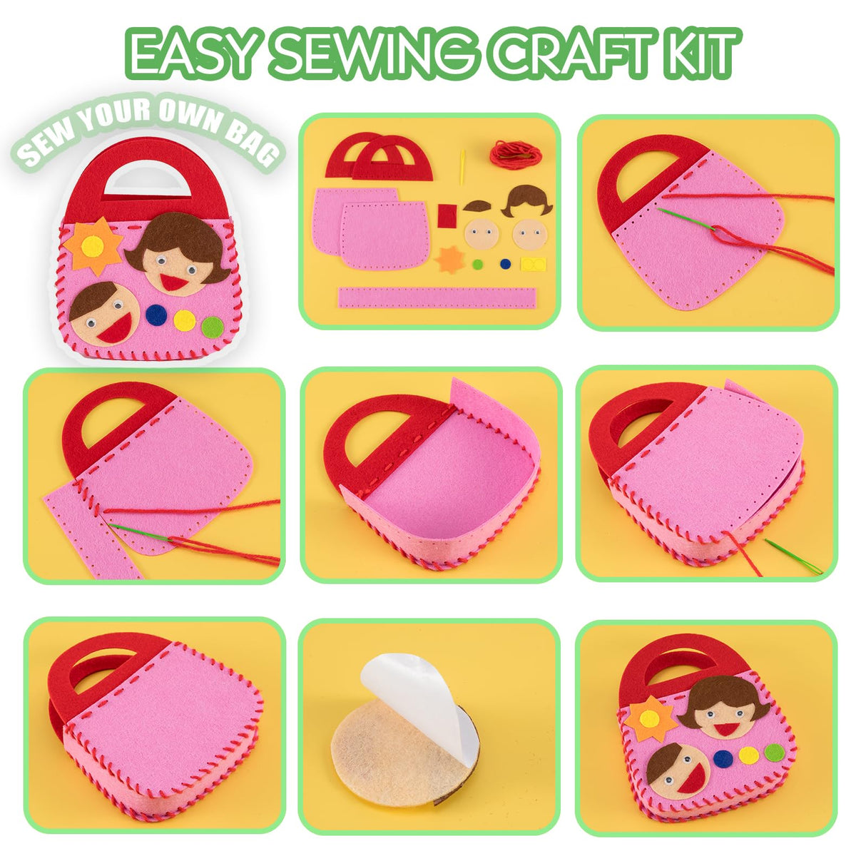 OZENT 8 Set Sewing Handbag Kit, Sew Your Own Purses and Handbags, Felt Sewing Kit with Stickers DIY Sewing Felt Craft for Girls OZENT