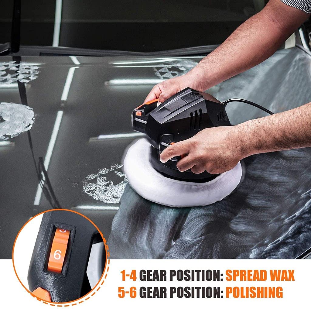 Waxer Polisher 1.1Amp, 10-Inch Dual Action Random Orbital Car Buffer Polisher Waxer, 10Ft Power Cord, Variable Speed, With Polisher Pad Bonnets and Gloves, Ideal for Car Waxing - TCP01A 1256