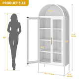 DWVO Arched Display Cabinet with Glass Doors, 71" Tall Storage Organizer Cabinet with Adjustable Shelves, Curio Cabinet with LED Lights, 5 Tier Bookcase for Collectibles Living Room Office, White DWVO