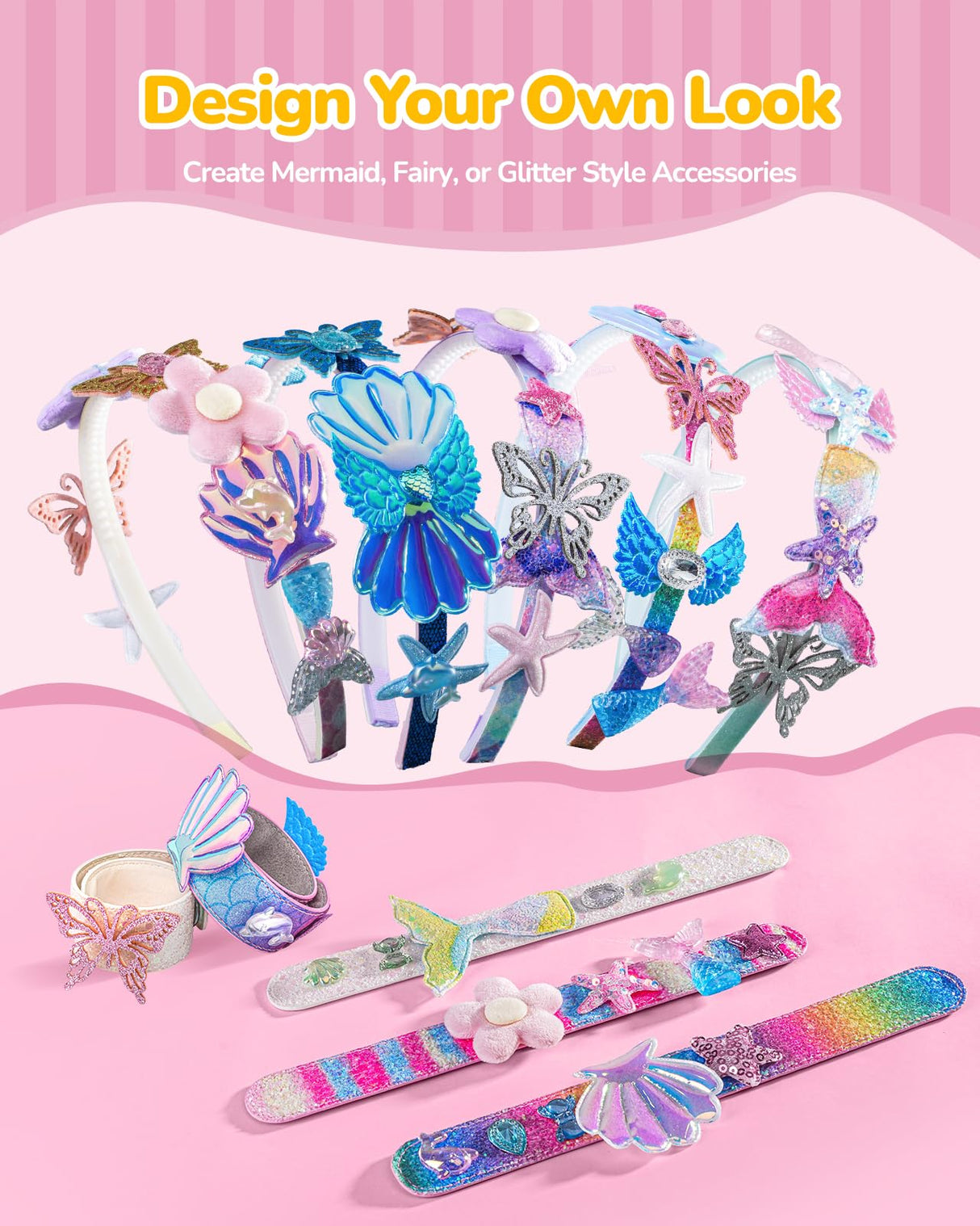 TECJOE DIY Headband Making Kit, Including Headbands & Slap Bracelets, DIY Hair Accessories Set, Arts and Crafts Gifts for Girls, Girl Toys for Age 3–10 TECJOE