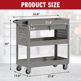 Cemostey 3-Tier Rolling Utility Cart, Heavy Duty Tool Cart on Wheels, Metal Service Cart with Locked Drawers for Garage, Warehouse and Repair Shop (Grey) Cemostey