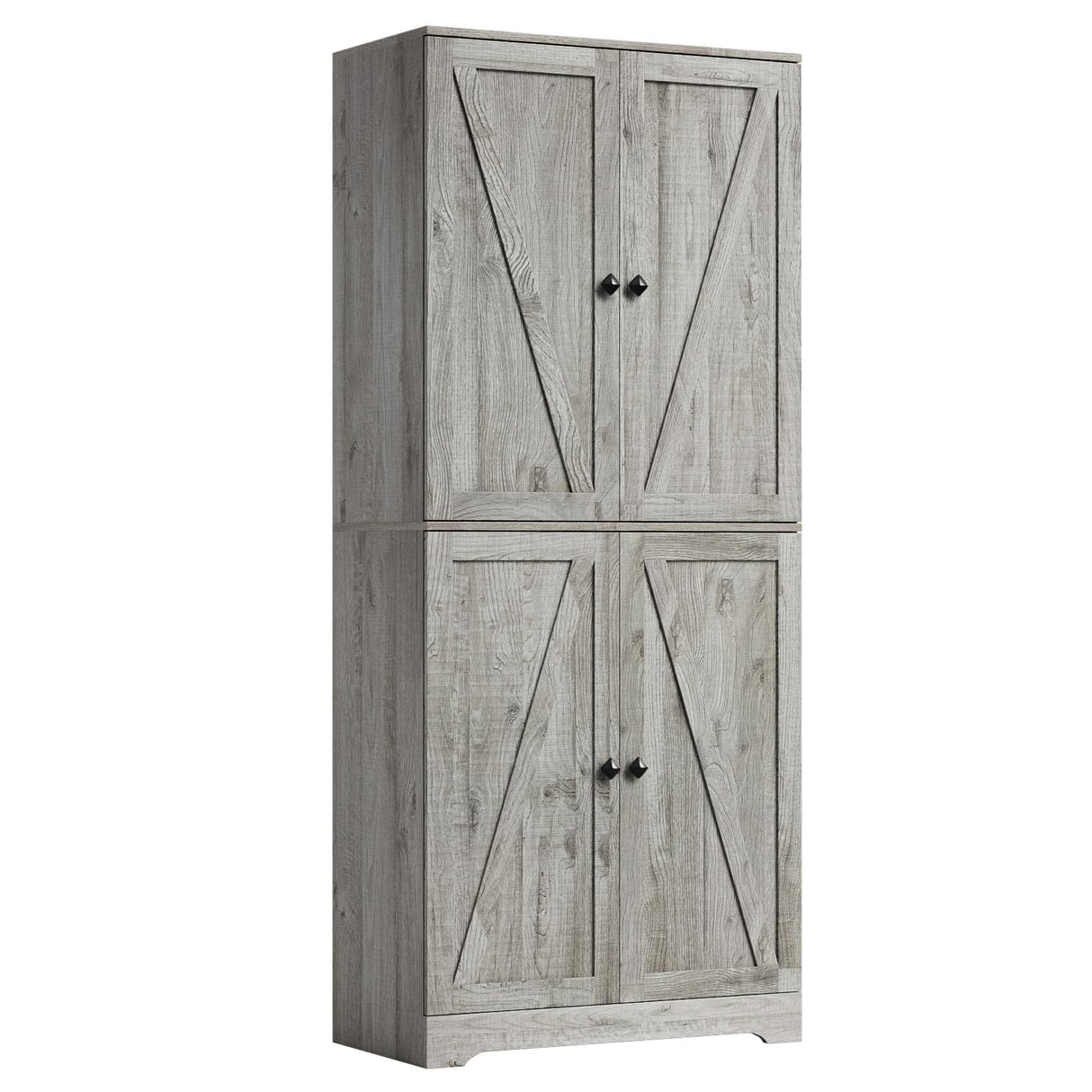 LYNSOM Farmhouse Storage Cabinet 72" Tall, Kitchen Pantry Cabinet with 4 Barn Doors and Adjustable Shelves, Freestanding Storage Cabinets for Kitchen, Grey LYNSOM