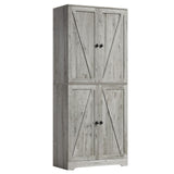 LYNSOM Farmhouse Storage Cabinet 72" Tall, Kitchen Pantry Cabinet with 4 Barn Doors and Adjustable Shelves, Freestanding Storage Cabinets for Kitchen, Grey LYNSOM