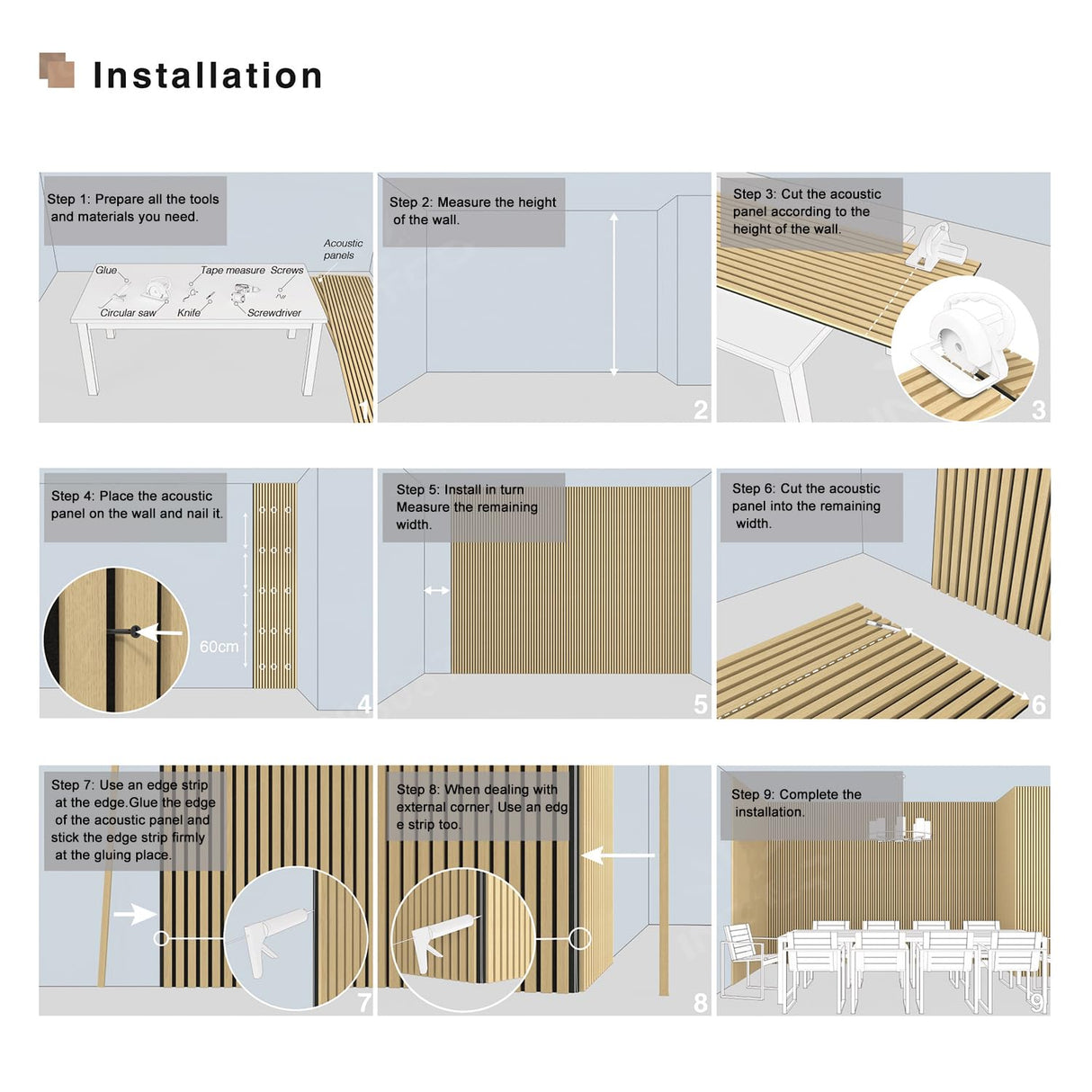 CHDITB 3D Fluted Wood Slat Acoustic Wall Panels, 2Pcs 23.6"x 47.2” Wood Finish Soundproof Panels for Wall and Ceiling, Sound Absorbing Decorative Wall Panels for Interior Wall Decor - Matte Black CHDITB