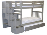 Bedz King Tall Stairway Bunk Beds Twin over Twin with 4 Drawers in the Steps and a Twin Trundle, Gray Bedz King
