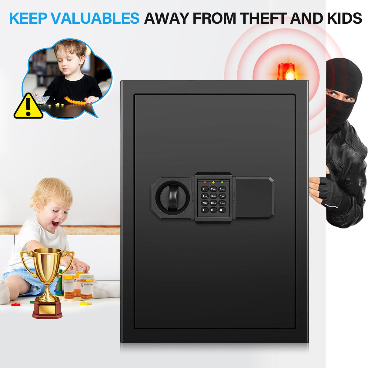 3.0 Cuft Large Fireproof Safes for Home, Digital Home Safe with Programmable Keyboard, Spare Keys and Removable Shelf, Anti-Theft Fire Safe Box for Money, Firearm, Medicines, Documents Bukumo