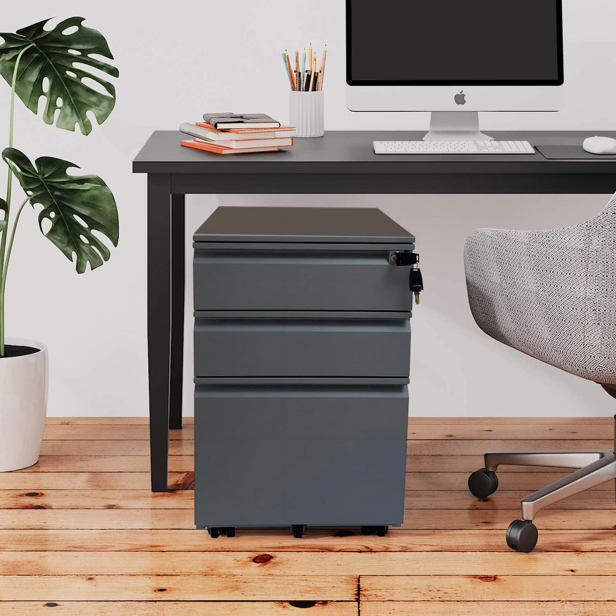 Sanoolir 3-Drawer Mobile File Cabinets Rolling ，Vertical Metal Filing Cabinet for Legal & Letter File Anti-tilt Design with Lock Under Desk Office Drawers Fully Assembled (Grey) Sanoolir