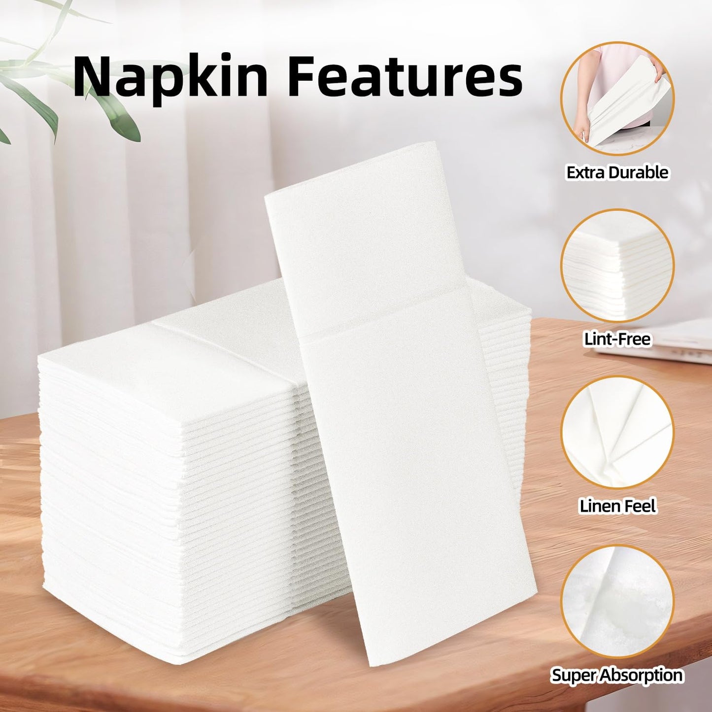 KAMMAK White Dinner Napkins Disposable Cloth Like Paper Napkins Folded with Pocket 100 Pack Guest Hand Towels for New Year Decoration, Bathroom, Party, Wedding Reception, Kitchen (16.5 x 16.5 in)