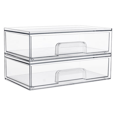 Vtopmart 12.1''W Clear Stackable Storage Drawers,2 Pack Acrylic Plastic Organizers Bins for Makeup Palettes, Cosmetics, and Beauty Supplies,Ideal for Vanity, Bathroom,Cabinet,Desk Organization Vtopmart