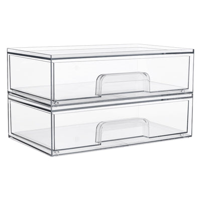 Vtopmart 12.1''W Clear Stackable Storage Drawers,2 Pack Acrylic Plastic Organizers Bins for Makeup Palettes, Cosmetics, and Beauty Supplies,Ideal for Vanity, Bathroom,Cabinet,Desk Organization