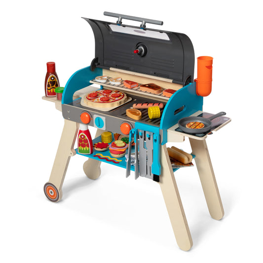 Melissa & Doug Wooden Deluxe Barbecue Grill, Smoker and Pizza Oven Play Food Toy for Pretend Play Cooking for Kids - FSC Certified - WoodArtSupply