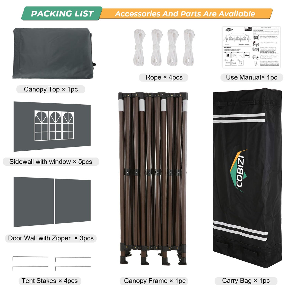 COBIZI Heavy Duty 10x30 Party Tent, Commercial 10x30 pop up Canopy for Parties Waterproof Gazebos with 8 Sidewalls, All Season Wind & Waterproof UPF50+,Stable Thickened Frame COBIZI