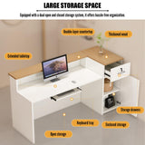 Reception Desk with Counter Modern, 35.4-118.1'', Solid Wood Ecological Board, Large Storage Space,Lockable Storage Drawers, for Salons, Offices, Lobbies, Retail Stores and Home Offices EQWZUPD