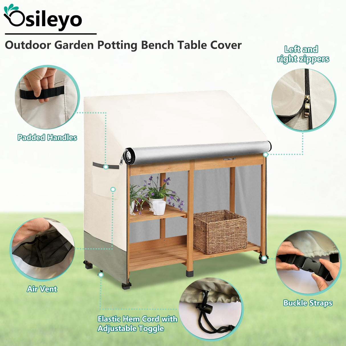Osileyo Outdoor Garden Potting Bench Table Cover with Split Zipper,Heavy 600D Duty Waterproof Anti-UV All Weather Protection,47" x 20" x 47" -Beige Osileyo
