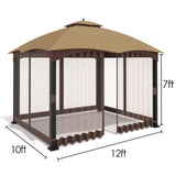 Tanxianzhe 10'x12' Gazebo Replacement Mosquito Netting 4-Panel Patio Screen Walls with Zipper (Brown) Tanxianzhe