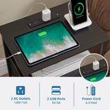 Somdot Black Nightstand with Charging Station and LED Light for Bedroom, Bedside Table End Table for Dorm Guest Room Bedside Kids Laundry Closet Entryway Hallway, Black Somdot