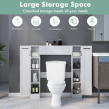 Tangkula Over The Toilet Storage Cabinet, Bathroom Space Saver w/Adjustable Shelves & Paper Holder, Freestanding above Toilet Organizer w/ 2 Side & Pull-Down Door for Bathroom Storage (White) Tangkula