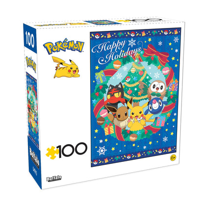 Buffalo Games - Pokemon - Pokemon - Alola Holiday Wreath - 100 Piece Jigsaw Puzzle for Families Challenging Puzzle Perfect for Game Nights - Finished Size is 15.00 x 11.00