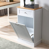 Trash Cabinet Tilt Out Freestanding, Pet Proof Kitchen Trash Cabinet Laundry Hamper with Cutting Board, Wood Garbage Recycling Station Hideaway Trash Holder Drawers (1, White) Gitua
