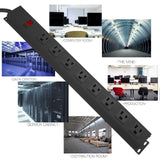 HHSOET Metal 8 Outlet Mountable Power Strip, Wall Mount Outlet Power Strip Heavy Duty, Wide Spaced Commercial Shop Power Strip with Switch, 15A 125V 1875W, 6 FT SJT 14AWG Power Cord.(Black) HHSOET