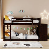 Twin Over Twin Bunk Beds with Storage, Wooden Twin Floor Bunk Beds with 4 Drawers and 3 Shelves, Low Bunk Bed Frame, Twin Loft Bed for Kids, Girls Boys, Teens, Adults (Espresso) Harper & Bright Designs