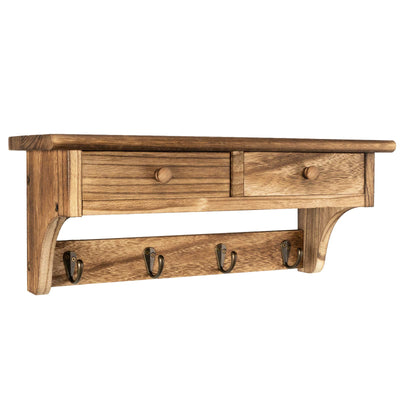 Emfogo Rustic Wood Coat Rack with Shelf & Hooks - Farmhouse Wall Mounted Coat Rack for Entryway, Mudroom, Bedroom, Kitchen, Bathroom (Brown)