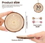 ilauke Wood Slices, 30 Pcs 2.7"-3.1" Natural Wood Slices with Predrilled Hole, Unfinished Wood with Bark, Wooden Circles for Crafts and Paint DIY Ornaments Christmas Crafts Arts Wedding Decor ilauke