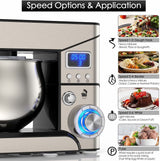 Stand Mixer, Stainless Steel Mixer 5.3-QT LCD Display Food Mixer, 6+P Speed itchen Electric Mixer Tilt-Head Mixer with Stainless Steel Bowl, Dough Hook, Beater, Whisk LILPARTNER