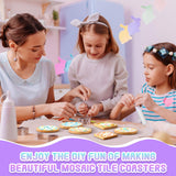 Reallnaive DIY Glass Mosaic Tiles for Crafts, Mixed Color Mosaic Kits with Wooden Coaster Adults DIY Kit for Coaster Handmade Home Gifts(Rainbow Style,8 Sets) Reallnaive