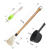 BBQ Mop Brush and Cast Iron Sauce Pot Set, 11-in-1 Value Pack includes 2Pcs Wooden Long Handle, 6 Brush Heads, 1 Cast iron BBQ Pan and 2 Silicone Brushes for Grilling all Types of Ingredients ZQDFLME