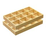 2 Pack Wooden Sorting Tray Grid Display Wood Divided Organizer Vanish Finished Section Box (12 Compartments,12.9 x 9.1 x 1.55 Inch Each Tray) Cregugua