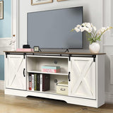4 EVER WINNER White TV Stand for 65 inch TV for Living Room, Modern Farmhouse Barn Door TV Stand with Storage Cabinets and Adjustable Shelves for Bedroom, Media Entertainment Center TV Console Table 4 EVER WINNER