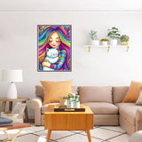 HEIBAGO Rainbow Diamond Art Kits for Adults, 5D Full Drill Round White Cat Painting Gems with Cute Diamond Painting, Diamond Dots Perfect for Home Wall Decor 12x16inch HEIBAGO