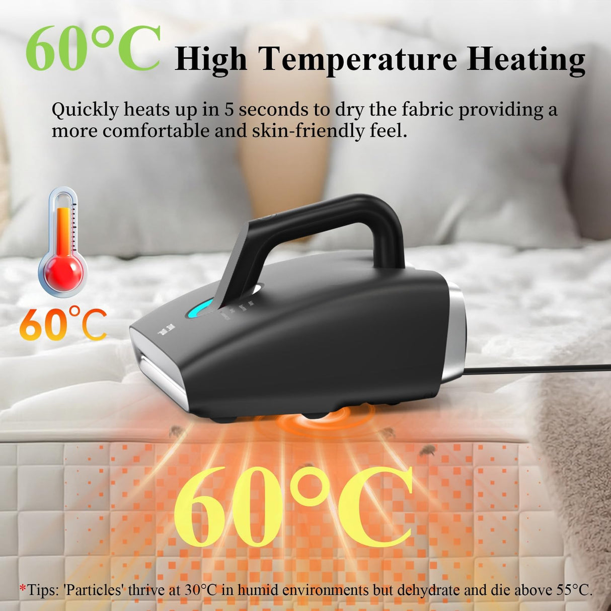 Mattress Vacuum Cleaner 6-in-1 Bed Vacuum with 15Kpa Suction 450W & 120000 RPM/Min Dual Brushroll Rotation Handheld Vacuum Widened Suction Port, Corded Minthouz